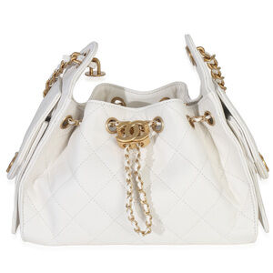 Chanel White Quilted Caviar Mini Chanel 25 Hobo Handbag